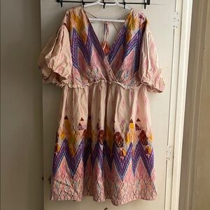 Not so Serious plus size Embroidered V-Neck Boho Mini Dress in Blush and Purple